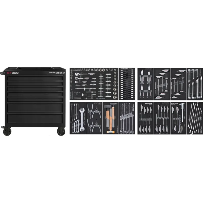 KRAFTWERK BT LINE Werkstattwagen BT900 – 211-tlg. mit 7 Schubladen in Schwarz | Made Germany 7 Jahre Garantie - KW-102.217.BLK2