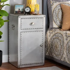 Baxton Studio Serge French Industrial Silver Metal 1-Door Accent Storage Cabinet | Modishstore | Cabinets