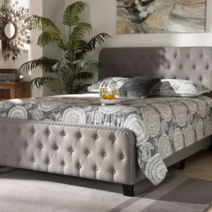 Baxton Studio Annalisa Modern Transitional Grey Fabric Upholstered Button Tufted King Size Panel Bed | Modishstore | Beds
