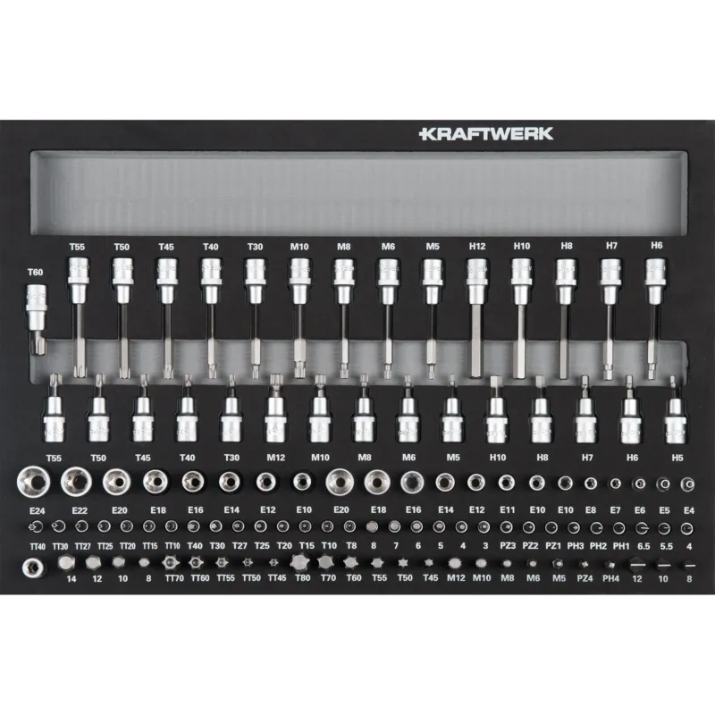 KRAFTWERK BASIC LINE 40 cm Steckschlüssel-Einlage 1/4" + 3/8" 1/2" – 107-teilig, EVA 60×40 - KW-105.102.015