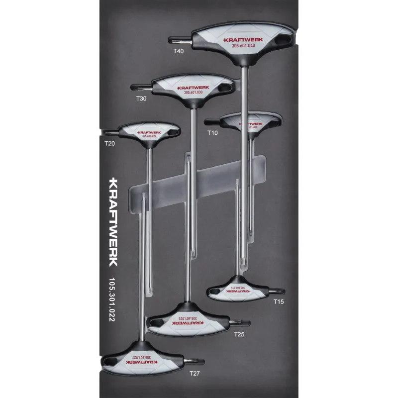 KRAFTWERK BASIC LINE 40 cm Winkelschraubendreher mit T-Griff, TX, TORX, EVA-Einlage, 20 x 7-tlg - KW-105.301.022