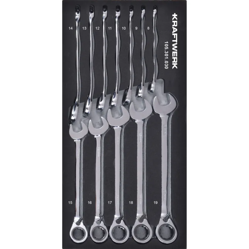 KRAFTWERK BASIC LINE Ring-Ratschen Satz 12-tlg. – EVA Einlage 40x20 cm mit Umschaltfunktion - KW-105.301.030