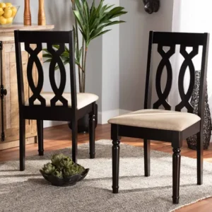 Baxton Studio Cherese Modern and Contemporary Sand Fabric Upholstered and Dark Brown Finished Wood 2-Piece Dining Chair Set | Modishstore | Dining Chairs