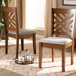 Baxton Studio Caron Modern and Contemporary Grey Fabric Upholstered and Walnut Brown Finished Wood 2-Piece Dining Chair Set | Modishstore | Dining Chairs