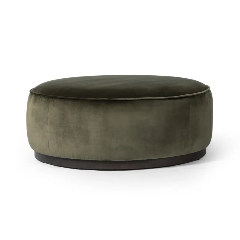 Sinclair Large Round Ottoman | Surrey Olive