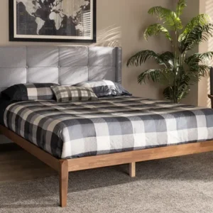 Baxton Studio Edmond Modern and Contemporary Grey Fabric Upholstered and Ash Walnut Brown Finished Wood Full Size Platform Bed | Beds | Modishstore