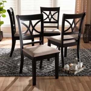 Baxton Studio Clarke Modern and Contemporary Sand Fabric Upholstered and Espresso Brown Finished Wood 4-Piece Dining Chair Set | Modishstore | Dining Chairs