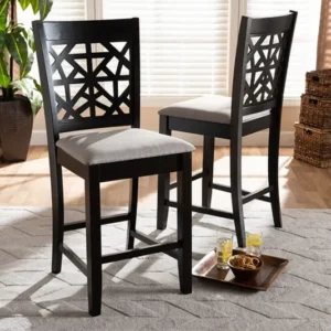 Baxton Studio Devon Modern and Contemporary Grey Fabric Upholstered and Espresso Brown Finished Wood 2-Piece Counter Height Pub Chair Set | Modishstore | Dining Chairs