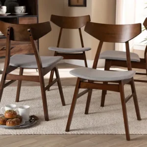 Baxton Studio Danica Mid-Century Modern Transitional Light Grey Fabric Upholstered and Walnut Brown Finished Wood 4-Piece Dining Chair Set | Modishstore | Dining Chairs