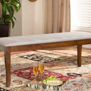 Baxton Studio Cornelie Modern and Contemporary Transitional Grey Fabric Upholstered and Walnut Brown Finished Wood Dining Bench | Modishstore | Stools & Benches