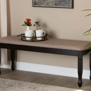 Baxton Studio Corey Modern and Contemporary Sand Fabric Upholstered and Dark Brown Finished Wood Dining Bench | Modishstore | Stools & Benches