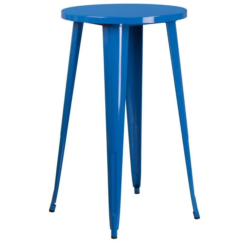24'' Round Blue Metal Indoor-Outdoor Bar Height Table By Flash Furniture | Outdoor Tables | Modishstore - 1