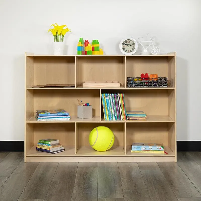 Wooden 8 Section School Classroom Storage Cabinet For Commercial Or Home Use - Safe, Kid Friendly Design - 36"H (Natural) By Flash Furniture | Cabinets | Modishstore - 1