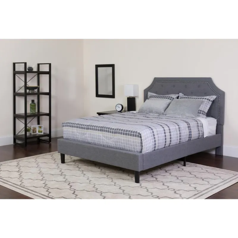 Brighton King Size Tufted Upholstered Platform Bed In Light Gray Fabric By Flash Furniture | Beds | Modishstore - 1