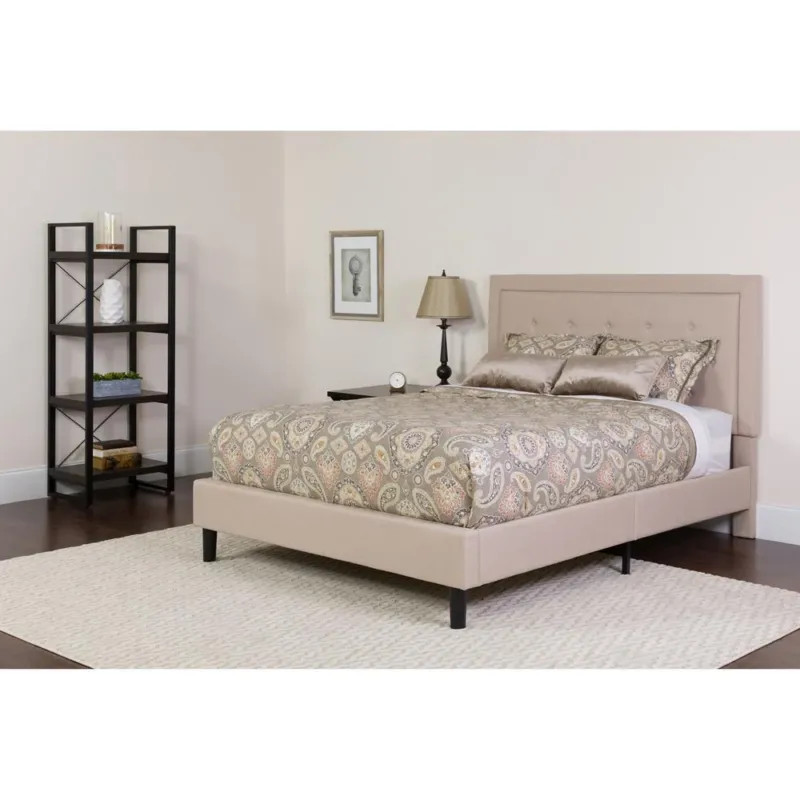 Roxbury King Size Tufted Upholstered Platform Bed In Beige Fabric By Flash Furniture | Beds | Modishstore - 1