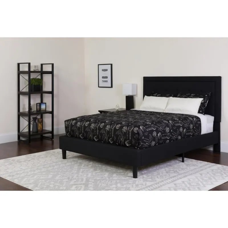Roxbury Twin Size Tufted Upholstered Platform Bed In Black Fabric By Flash Furniture | Beds | Modishstore - 1