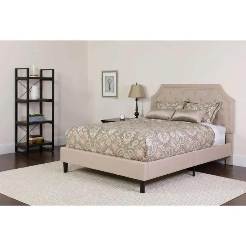 Brighton King Size Tufted Upholstered Platform Bed In Beige Fabric With Memory Foam Mattress By Flash Furniture | Beds | Modishstore - 1