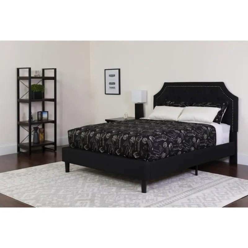 Brighton Full Size Tufted Upholstered Platform Bed In Black Fabric With Memory Foam Mattress By Flash Furniture | Beds | Modishstore - 1