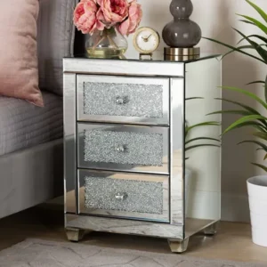 Baxton Studio Ralston Contemporary Glam and Luxe Mirrored 3-Drawer Nightstand | Modishstore | Nightstands