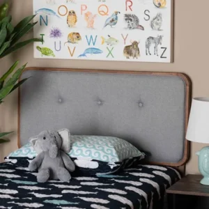 Baxton Studio Palina Mid-Century Modern Light Grey Fabric Upholstered and Walnut Brown Finished Wood Twin Size Headboard | Modishstore | Headboards