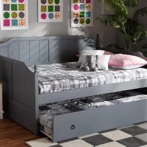 Baxton Studio Millie Cottage Farmhouse Grey Finished Wood Full Size Daybed with Trundle | Modishstore | Beds