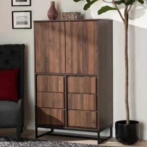 Baxton Studio Neil Modern and Contemporary Walnut Brown Finished Wood and Black Finished Metal Multipurpose Storage Cabinet | Modishstore | Cabinets