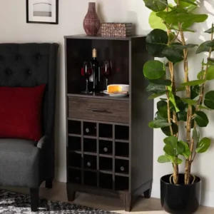 Baxton Studio Trenton Modern and Contemporary Dark Brown Finished Wood 1-Drawer Wine Storage Cabinet | Modishstore | Cabinets