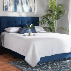Baxton Studio Caprice Modern and Contemporary Glam Navy Blue Velvet Fabric Upholstered Full Size Panel Bed | Modishstore | Beds