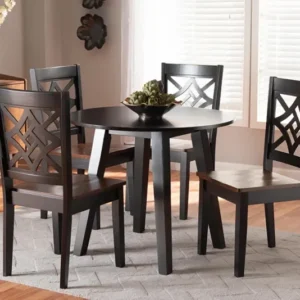 Baxton Studio Rava Modern and Contemporary Two-Tone Dark Brown and Walnut Brown Finished Wood 5-Piece Dining Set | Modishstore | Dining Sets