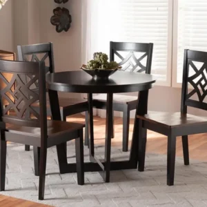 Baxton Studio Brava Modern and Contemporary Two-Tone Dark Brown and Walnut Brown Finished Wood 5-Piece Dining Set | Modishstore | Dining Sets