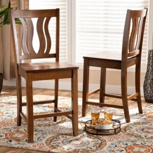 Baxton Studio Fenton Modern and Contemporary Transitional Walnut Brown Finished Wood 2-Piece Counter Stool Set | Modishstore | Counter Stools