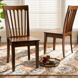 Baxton Studio Minette Modern and Contemporary Transitional Walnut Brown Finished Wood 2-Piece Dining Chair Set | Modishstore | Dining Chairs