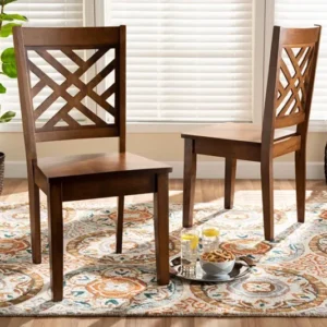 Baxton Studio Caron Modern and Contemporary Transitional Walnut Brown Finished Wood 2-Piece Dining Chair Set | Modishstore | Dining Chairs
