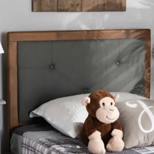 Baxton Studio Abner Modern and Contemporary Transitional Dark Grey Fabric Upholstered and Walnut Brown Finished Wood Twin Size Headboard | Headboards | Modishstore