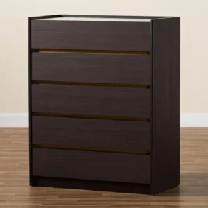 Baxton Studio Walker Modern and Contemporary Dark Brown and Gold Finished Wood 5-Drawer Chest with Faux Marble Top | Drawers | Modishstore