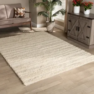Baxton Studio Delmas Modern and Contemporary Ivory Handwoven Wool Area Rug | Modishstore | Rugs