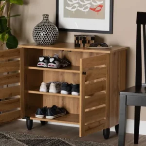 Baxton Studio Gisela Modern and Contemporary Oak Brown Finished Wood 2-Door Shoe Storage Cabinet | Cabinets | Modishstore