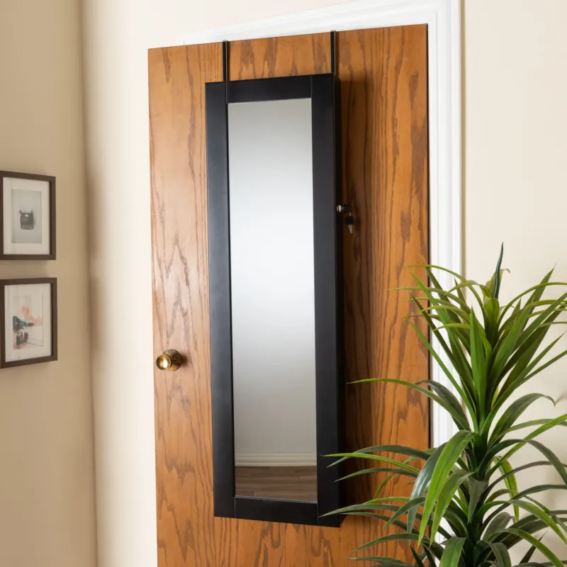 Baxton Studio Richelle Modern And Contemporary Black Finished Wood Hanging Jewelry Armoire With Mirror | Armoires & Wardrobes | Modishstore