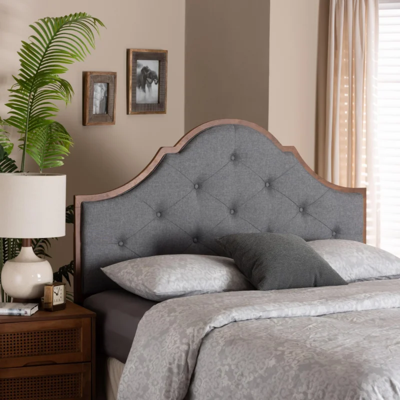Baxton Studio Camila Classic and Traditional Grey Fabric and Walnut Brown Finished Wood King Size Headboard | Headboards | Modishstore
