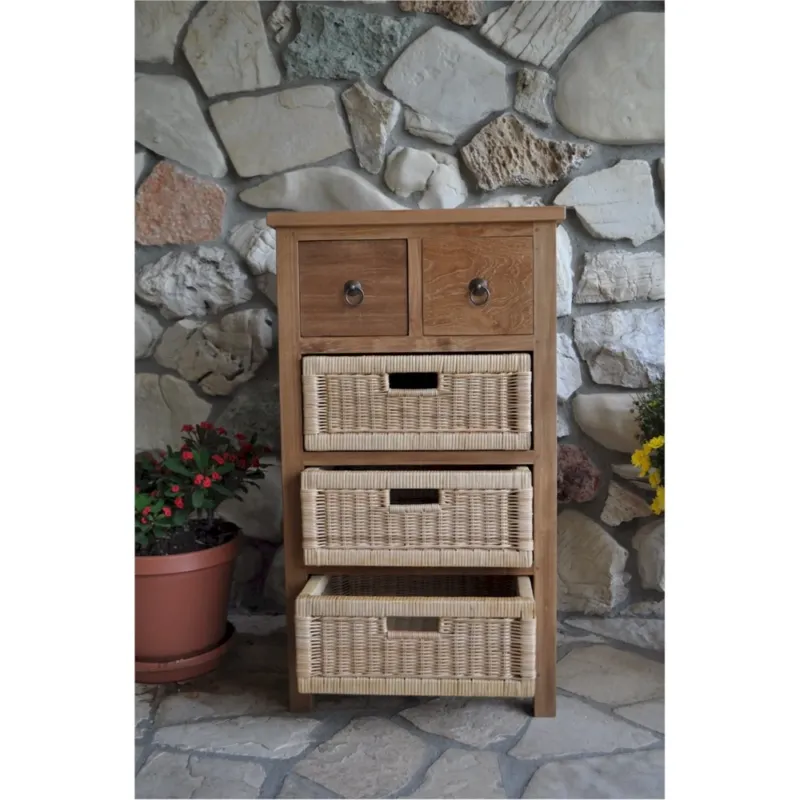 Safari Occasional Table W/ Drawer & Rattan Baskets By Anderson Teak | Drawers | Modishstore