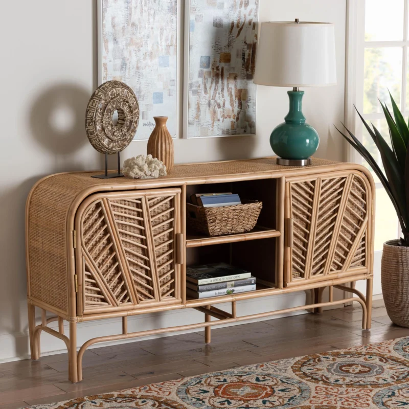 Baxton Studio bali & pari Carabella Bohemian Natural Rattan 2-Door Storage Cabinet | Cabinets | Modishstore