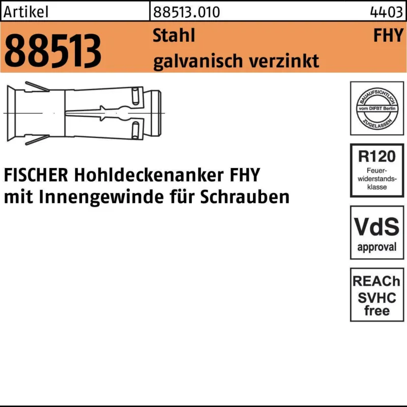 FISCHER Hohldeckenanker FHY M6 Stahl galvanisch verzinkt 50 Stück