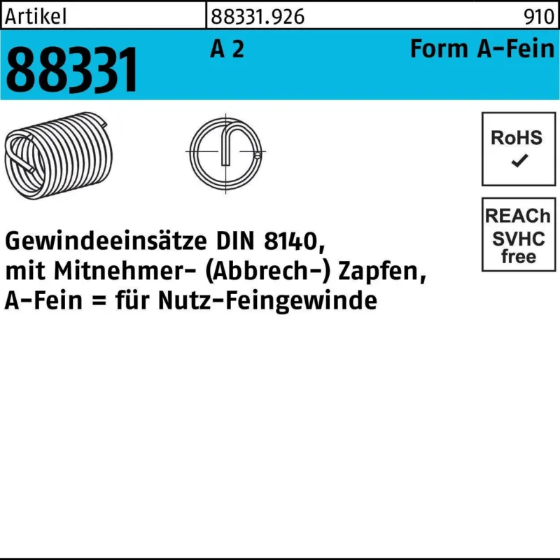 AMECOIL Gewindeeinsatz R 88331 Form A-Fein M8x1x8 A2 – 25 Stück