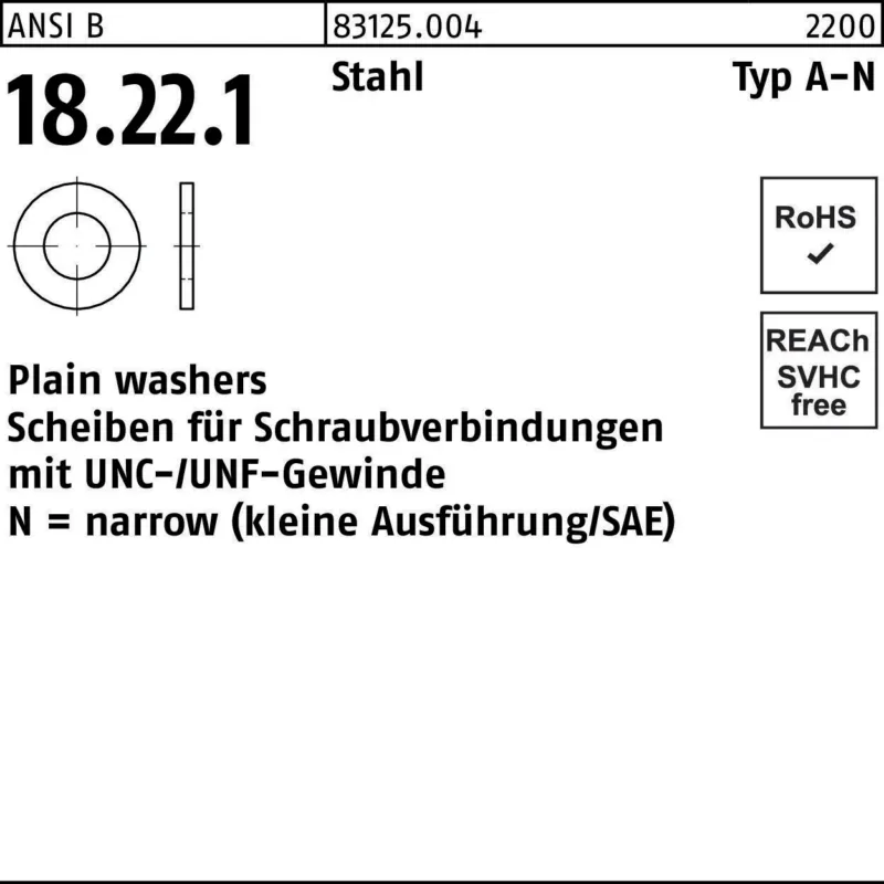 Unterlegscheiben ANSI B18.22.1 Typ N 1/4x0,625 Stahl 500 Stück von F. REYHER
