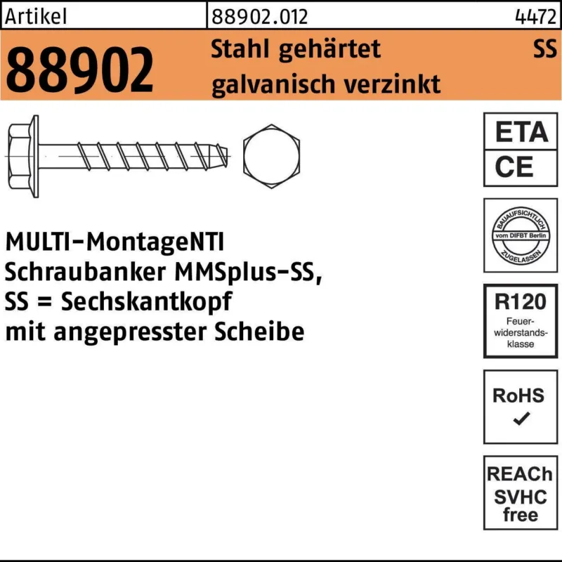 HECO MULTI-MONTI Schraubanker MMSplus-SS 6x40 mm – 100 Stück, Stahl gehärtet, galvanisch verzinkt