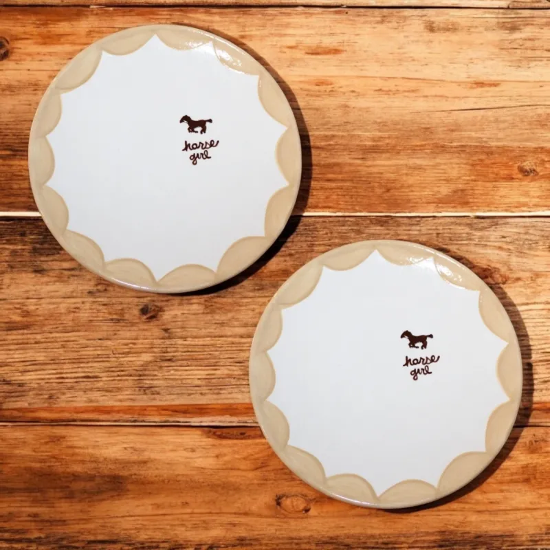 “horse girl" Hand-Painted Plates/Set of Two
