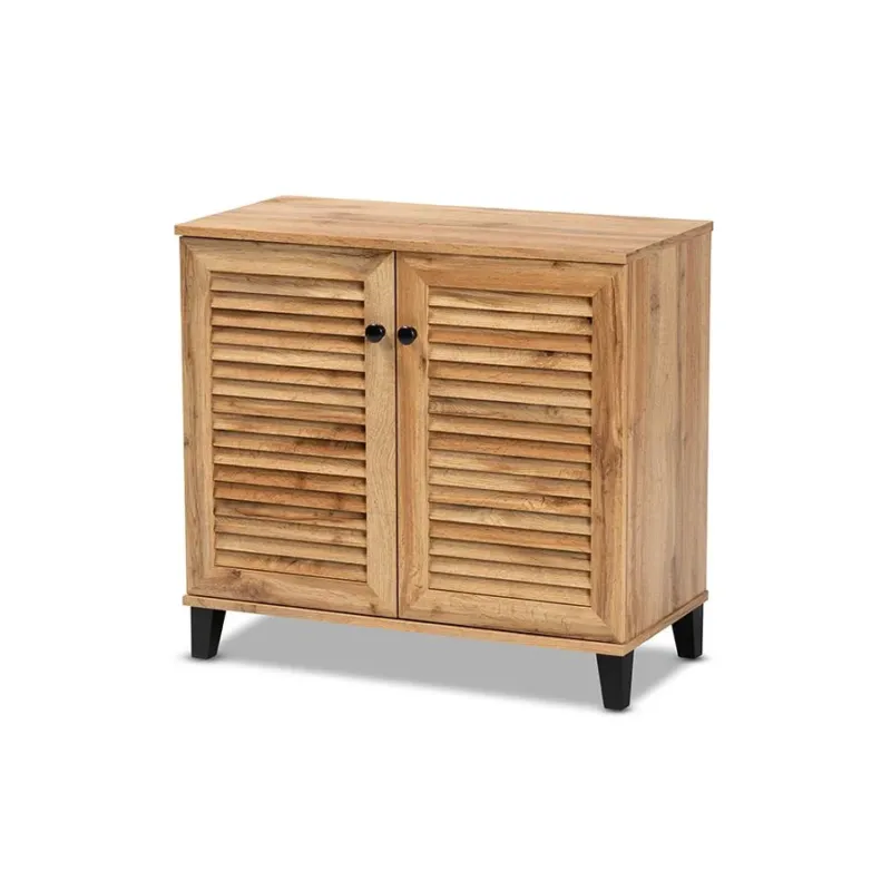 Baxton Studio Coolidge Modern and Contemporary Oak Brown Finished Wood 2-Door Shoe Storage Cabinet | Cabinets | Modishstore