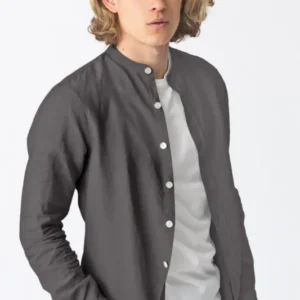 Chemise en lin col mao “Natanael” Gris Plomb