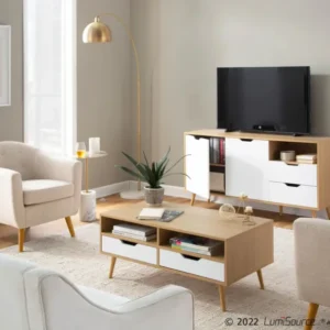 Rockwell Mid-Century Modern Accent Chair in Cream Fabric and Natural Wood By LumiSource | Accent Chairs | Modishstore