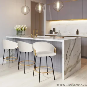 Claire 26" Contemporary/Glam Fixed Height Counter Stool with Swivel in Black Metal and Cream Velvet with Gold Metal Accents By LumiSource - Set of 2 | Counter Stools | Modishstore